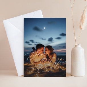 Boho Rustic QR-kod Photo Bröllop spara datum Inbjudningar