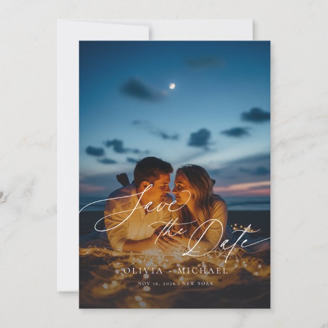 Boho Rustic QR-kod Photo Bröllop spara datum Inbjudningar (Framsida)