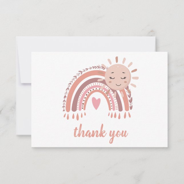 Boho Rustic Rainbow & Sol Baby Shower for Girl Tack Kort (Framsida)