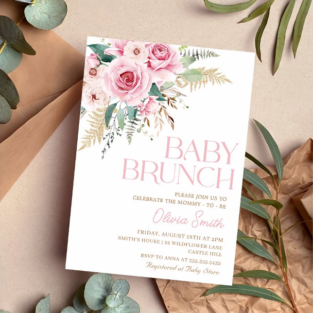 Boho Rustic Rosa Blommigt Baby Brunch Baby Shower Inbjudningar (Skapare uppladdad)
