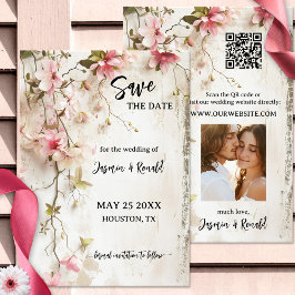 Boho Rustic Rosa Blommigt Photo Save Date Card Spara Datumet