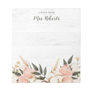 Boho Rustic Rosa Blommigt Teacher Anteckningsblock