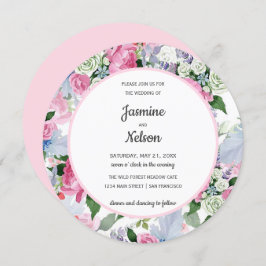 Boho Rustic rosa white lilac blåa blommor bröllop Inbjudningar