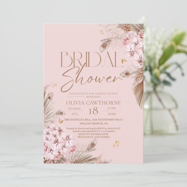 Boho Rustic Rose Rosa Bröllopsdusch Inbjudan (Stående Fram)