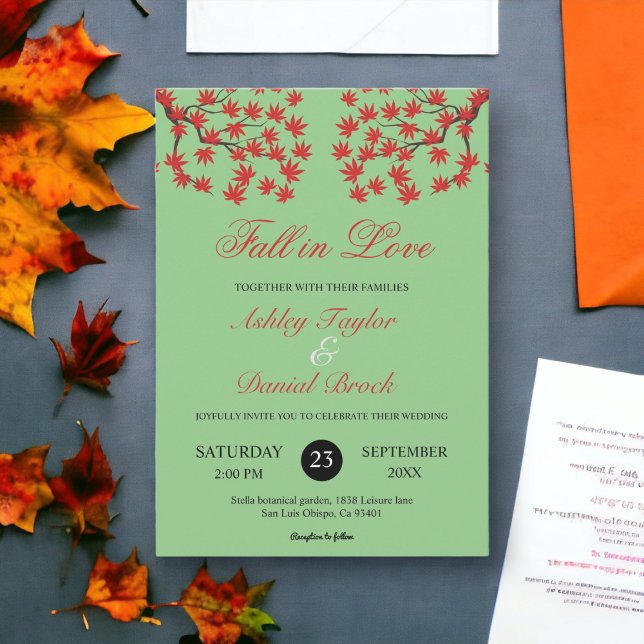 Boho Rustic Sage Grönt Red Lövs Fall Wedding Inbjudningar (Skapare uppladdad)