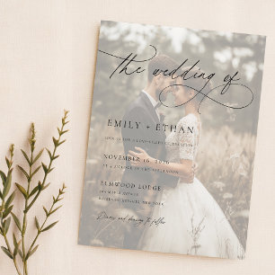 Boho Rustic Script Photo Budget Wedding-inbjudan