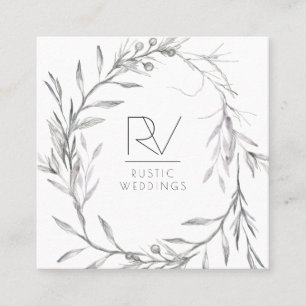 Boho Rustic Sketched Blommigt Wandeene Monogram Fyrkantigt Visitkort