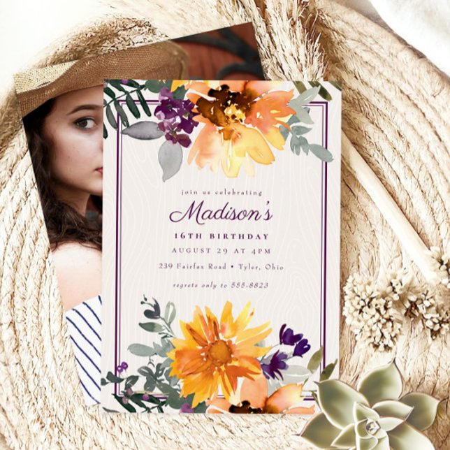 Boho Rustic Solros Wildblomfoto Birthday Inbjudningar (Skapare uppladdad)