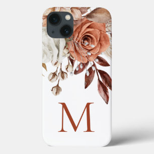 Boho Rustic Terracotta Blommigts Monogram Initial