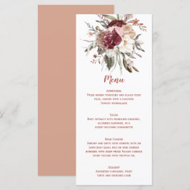 Boho Rustic Terracotta Peach Marsala Bröllop Menu Meny