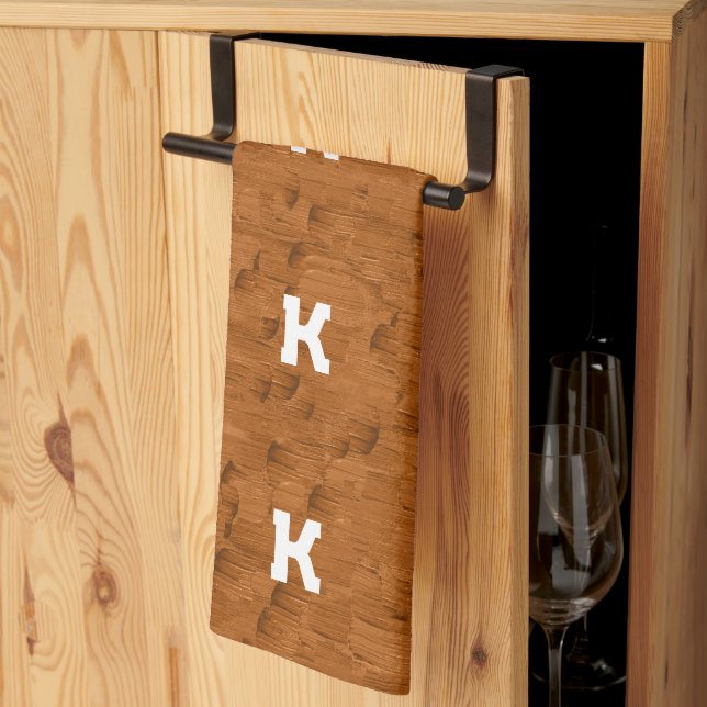 Boho Rustic Textured Wood-brun personlig Kökshandduk (Thirds Fold)