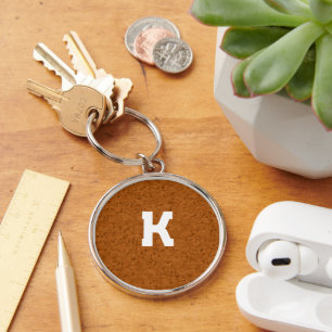 Boho Rustic Textured Wood-brun personlig Rund Silverfärgad Nyckelring