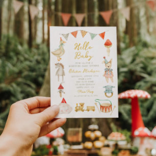 Boho Rustic Watercolor Baby Leksak Baby Shower Inbjudningar