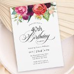Boho Rustic Watercolor Blommigt 40 Birthday Party Inbjudningar<br><div class="desc">Bekvämt feminin och rustik, den 40:e inbjudan till boho stil-festen har en fantastisk rik-färg palett i terracotta, djup persika, burgundröd, lila, teal och gult. Den vackra vattenfärgen botaniska inslag har en naturinspirerad ekologisk dragningskraft och gör att inbjudan dyker upp med stil. Elegantens kalligrafi-skript spådomar ut ord "Birthday" med luft. Anpassa...</div>