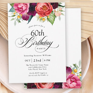 Boho Rustic Watercolor Blommigt 60:e Födelsedagsfe Inbjudningar