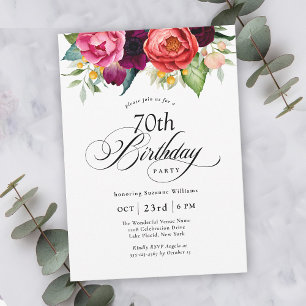 Boho Rustic Watercolor Blommigt 70:e Födelsedagsfe Inbjudningar
