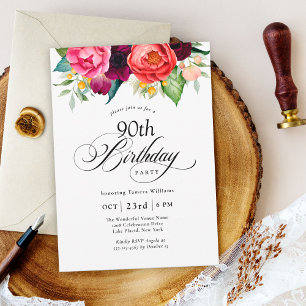Boho Rustic Watercolor Blommigt 90:e Födelsedagsfe Inbjudningar