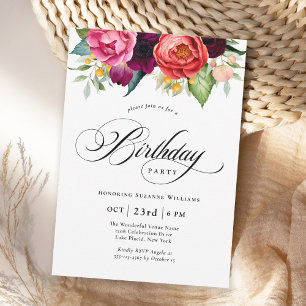 Boho Rustic Watercolor Blommigt Födelsedagsfest Inbjudningar