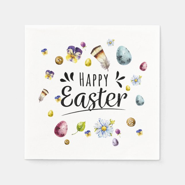 Boho Rustic Watercolor Colorful Glad påsk Pappersservett (Framsidan)