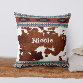 Boho Rustic Western Cowhide Namn Kudde