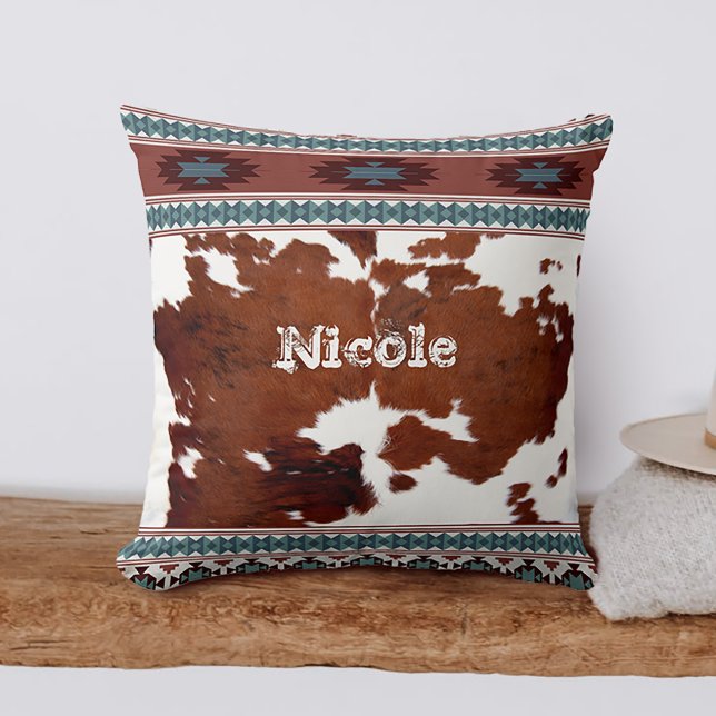 Boho Rustic Western Cowhide Namn Kudde (Skapare uppladdad)