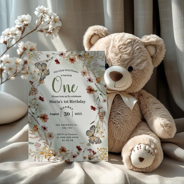 Boho Rustic WildblomBlommigt Baby Birthday Inbjudningar (Skapare uppladdad)