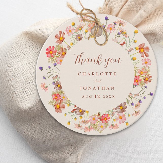 Boho Rustic WildblomBlommigt Bröllop Tack Gåvor Etiketter (Boho Wildflower fall floral beige & terracotta custom Wedding thank you favor tag)