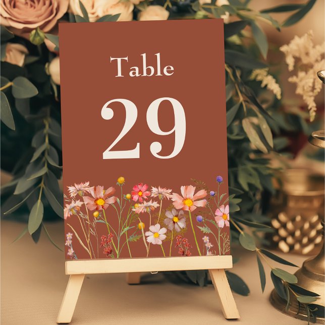 Boho Rustic WildblomBlommigt Burnt Orange Bröllop Bordsnummer (Boho fall rustic Wildflower floral burnt orange and beige Wedding table cards)