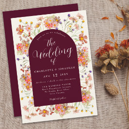 Boho Rustic WildblomBurgundy Bröllop Inbjudningar