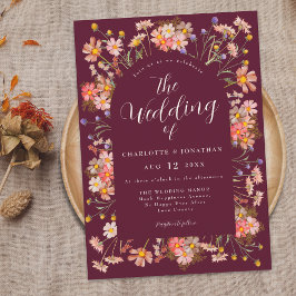 Boho Rustic WildblomBurgundy Bröllop Inbjudningar