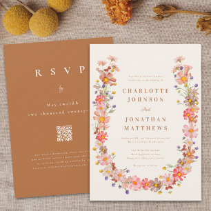 Boho Rustic Wildblomfall Wedding Inbjudningar