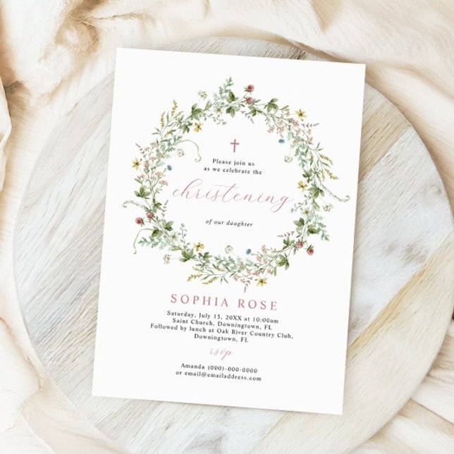 Boho Rustic Wildblomme Christening-inbjudan Inbjudningar (Skapare uppladdad)