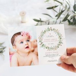 Boho Rustic WildblommPhoto First Heliga Communion Inbjudningar