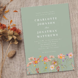 Boho Rustic Wildbloms Blommigt Sage Grönt Inbjudningar