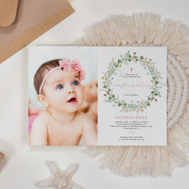 Boho Rustic Wildbloms Photo Confirmation Inbjudningar (Skapare uppladdad)