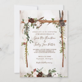 Boho Rustic Wood & Blommigt Arch Canopy Bröllop Inbjudningar