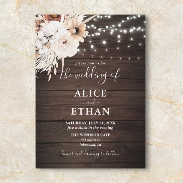 Boho Rustic Wood Fall Flowers Bröllop Inbjudningar (Skapare uppladdad)