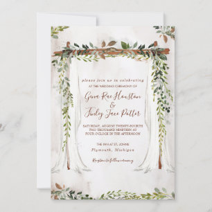 Boho Rustic Wood & Greenery Arch Canopy Bröllop Inbjudningar