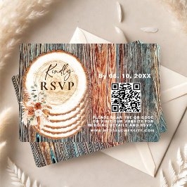 Boho Rustic Wood Slice RSVP Card with QR Code OSA Kort