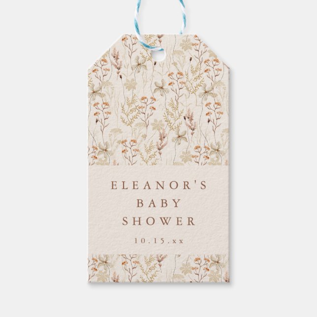 Boho Rustik Äng Blommor Blommig Baby Shower Presentetikett (Framsidan)