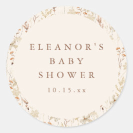 Boho Rustik Äng Blommor Blommig Bebis Shower Runt Klistermärke
