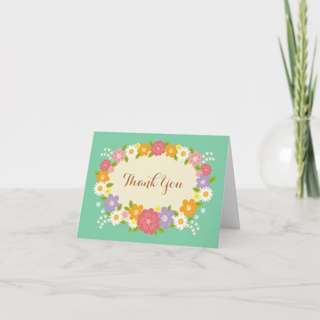 Boho Rustik Blommig Krans Bröllop (Mint) Tack Kort (Framsida)