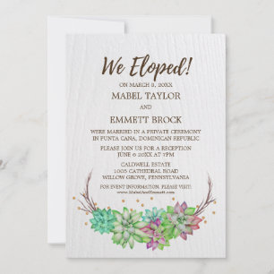 Boho Rustik Blommig Sukkulent Elopement Mottagning Inbjudningar