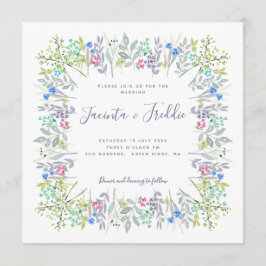 Boho rustik blommigt vattenfärgkornblommor Bröllop Inbjudningar