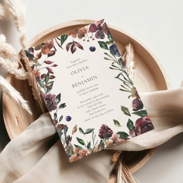 Boho Rustik Botanisk Burgunder Kant Bröllop Inbjudningar (Skapare uppladdad)