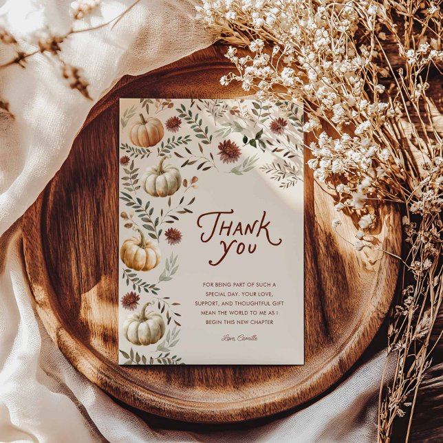 Boho Rustik Bröllopsdusch Tack Kort (Rustic Pumpkin Thank you card)
