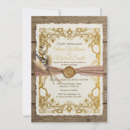 Boho Rustik Guld Blommig Bröllopssvit Elegant Inbjudningar