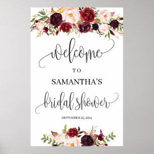 Boho rustik marsala blommande bröllopsfest välkoms poster