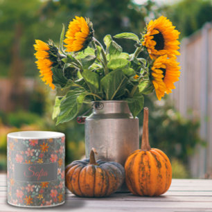 Boho rustik orange, vattenfärg mönster grått kaffemugg