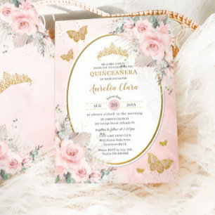 Boho Rustik Pampas Rosenskära Blommig Quinceañera Inbjudningar